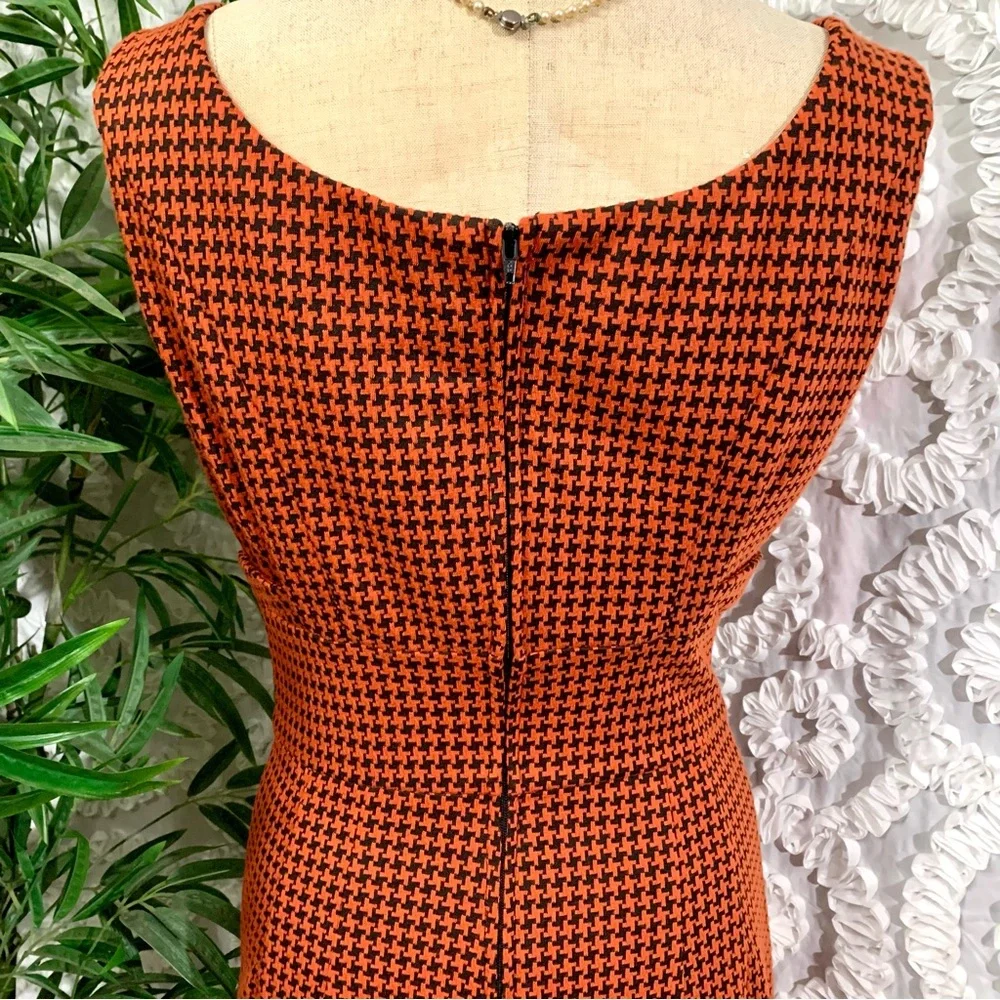 “Stop Staring” pumpkin orange and black houndstooth retro  look fitted dress- S - Picture 9 of 15